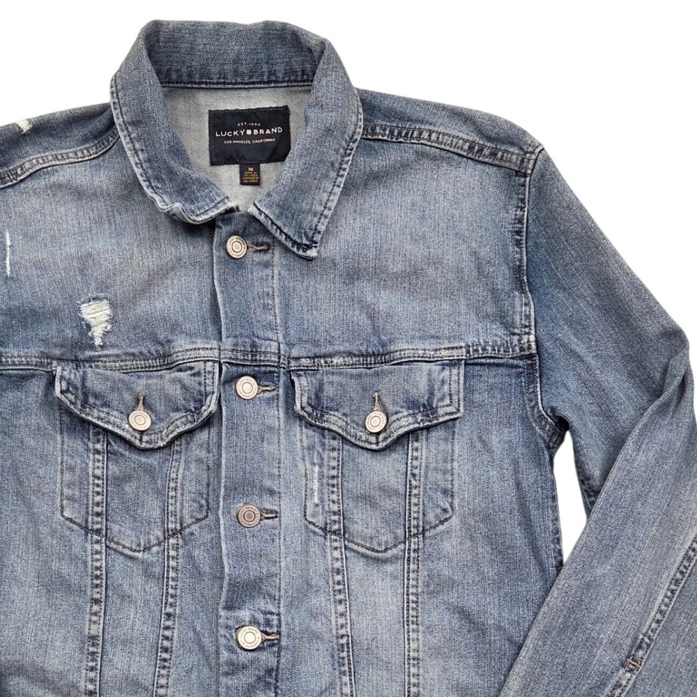 Lucky Brand Womens Distressed Tomboy Trucker Denim Jacket Medium Blue